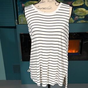 CAbi Sleeveless Top with Black and White Stripes
